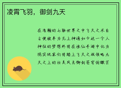 凌霄飞羽，御剑九天